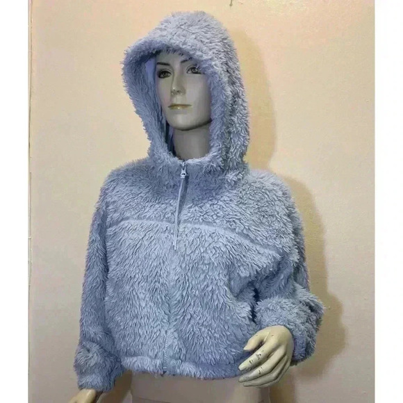 BDG Sherpa Trim Faux Fur Hooded Jacket & Coat in Teal, Small - Picture 3 of 9